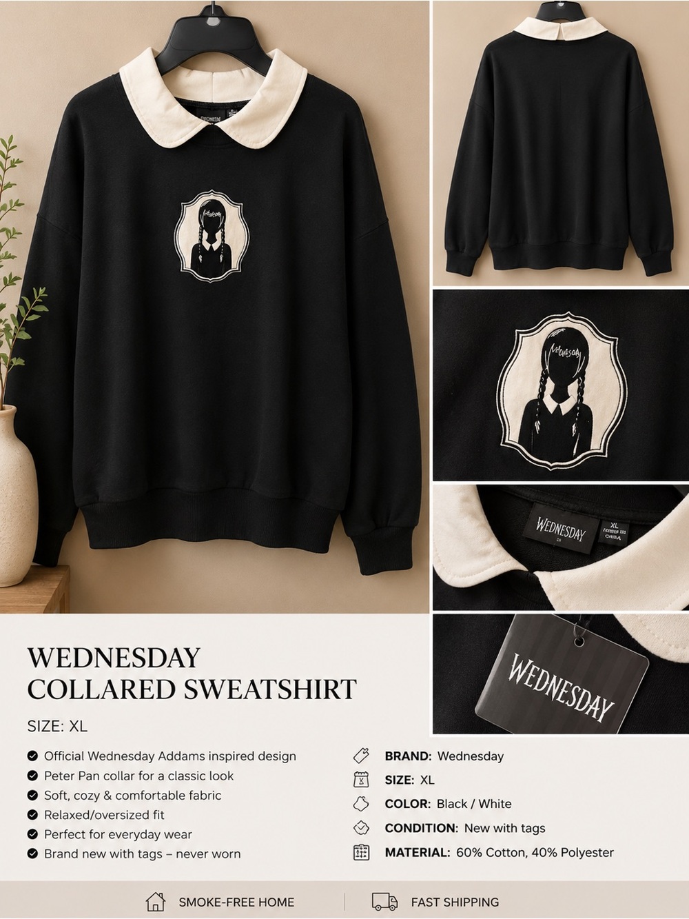 Wednesday Collared Sweatshirt - Black / White